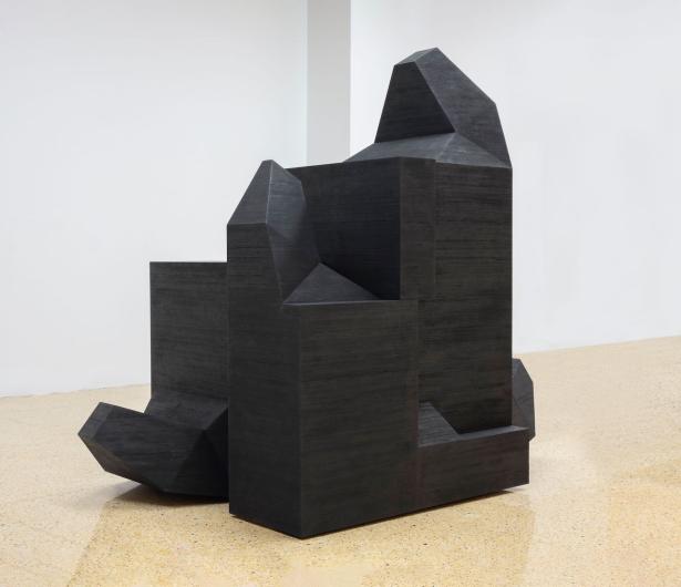 James Casebere, Shou Sugi Ban #3, 2024. Burnt bamboo plywood, approximately 3 x 4 x 5 ft.